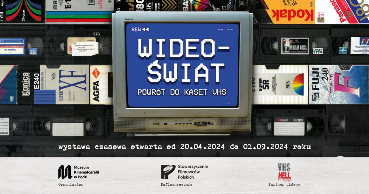 Grafika z identyfikacją wystawy "Wideoświat. Powrót do kaset VHS"