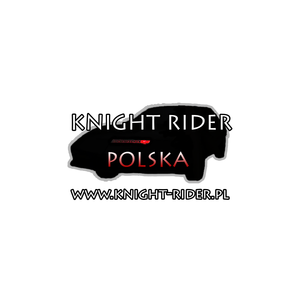 Logotyp: czarny zarys samochodu z napisami: Knight Rider Polska