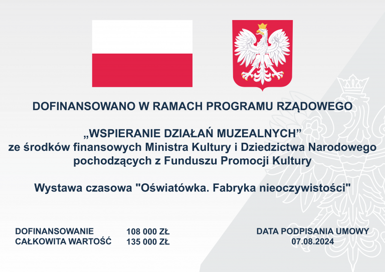 Plakat informacyjny o dofinansowaniu wystawy