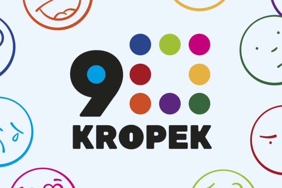 Grafika projektu 9 kropek z różnymi emocji wyrażającymi ludzkie emocje